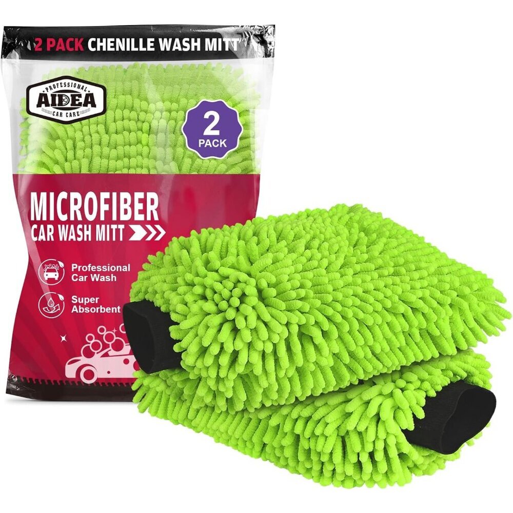 Car Wash Mitt Microfiber, 2PK Scratch Free Lint-Free, Premium Chenille Microfibe